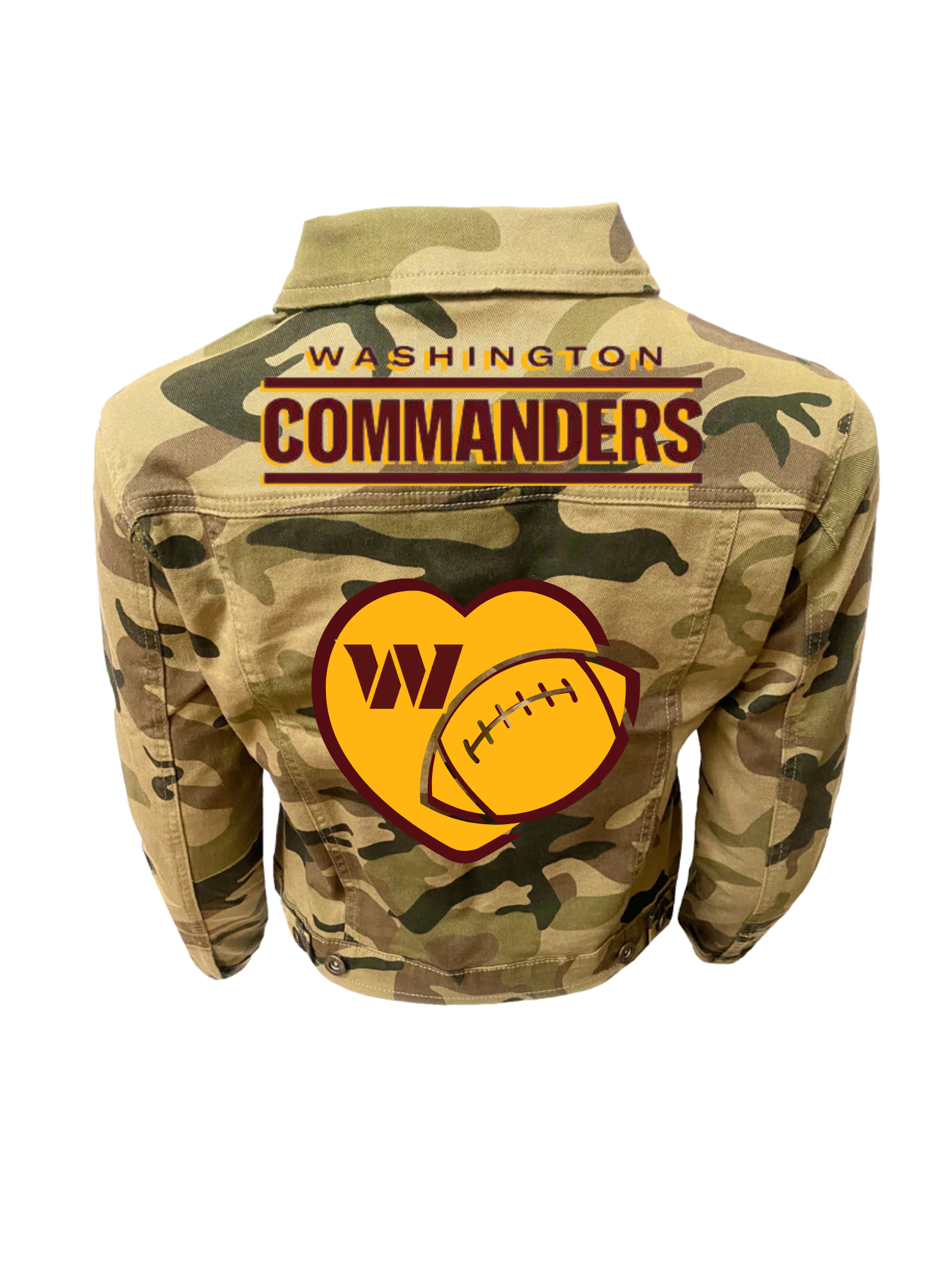 Women's Washington Commanders Football Heart Denim Jacket (Camo)