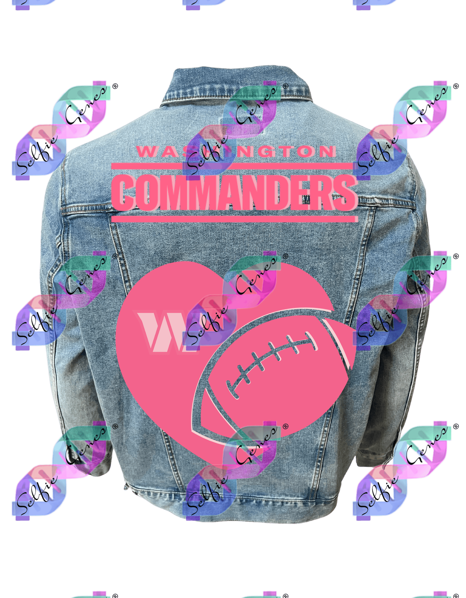 Washington Commanders Football Heart Denim Jacket Plus Size (Pink)