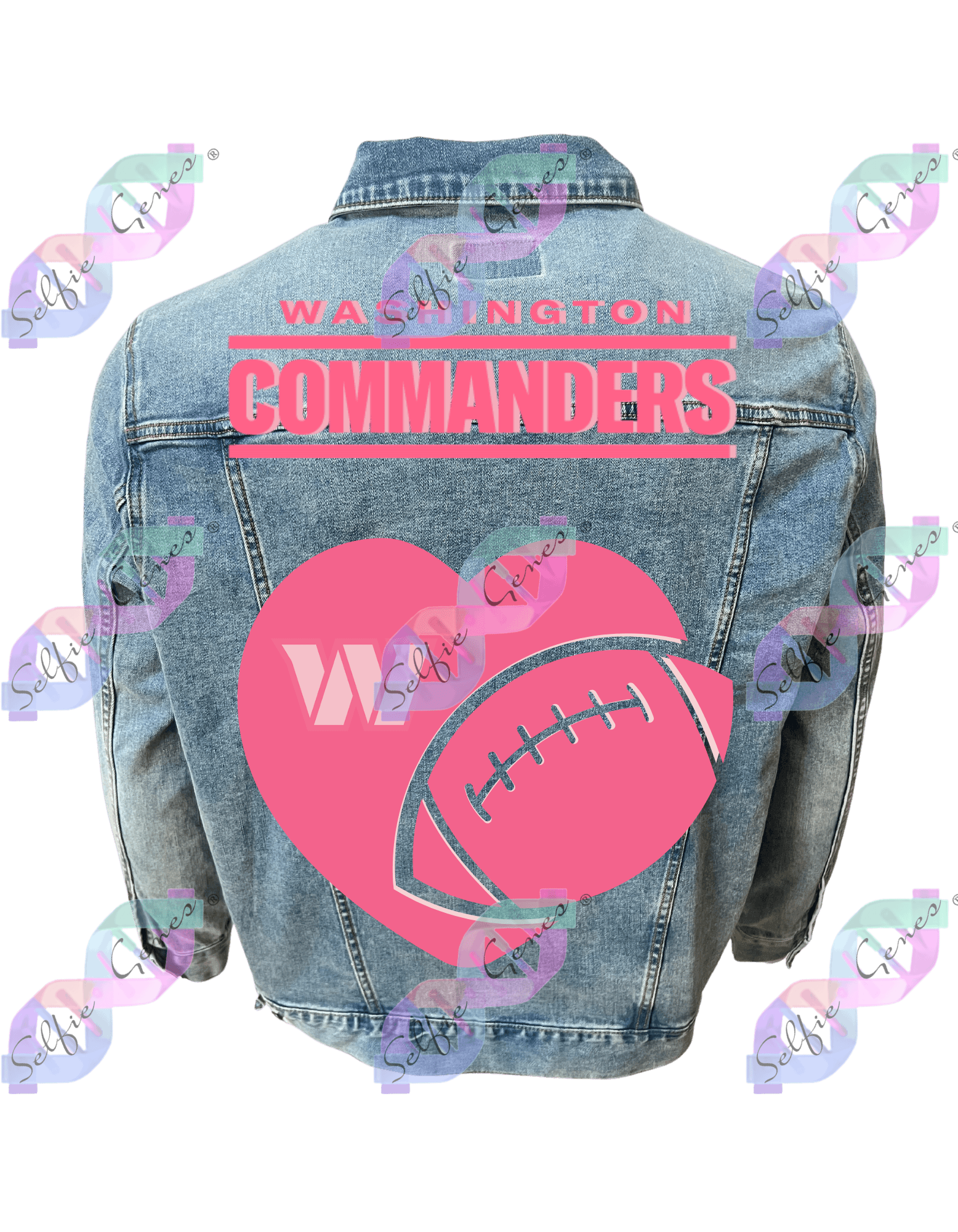 Washington Commanders Football Heart Denim Jacket Plus Size (Pink)