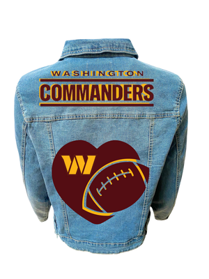 Women's Washington Commanders Football Heart Denim Jacket (Plus Size)